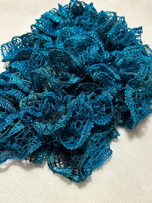 Blue with Sequences Ruffled Scarf