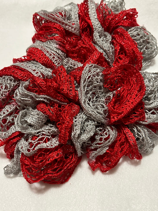 Red & Grey Ruffle Scarf