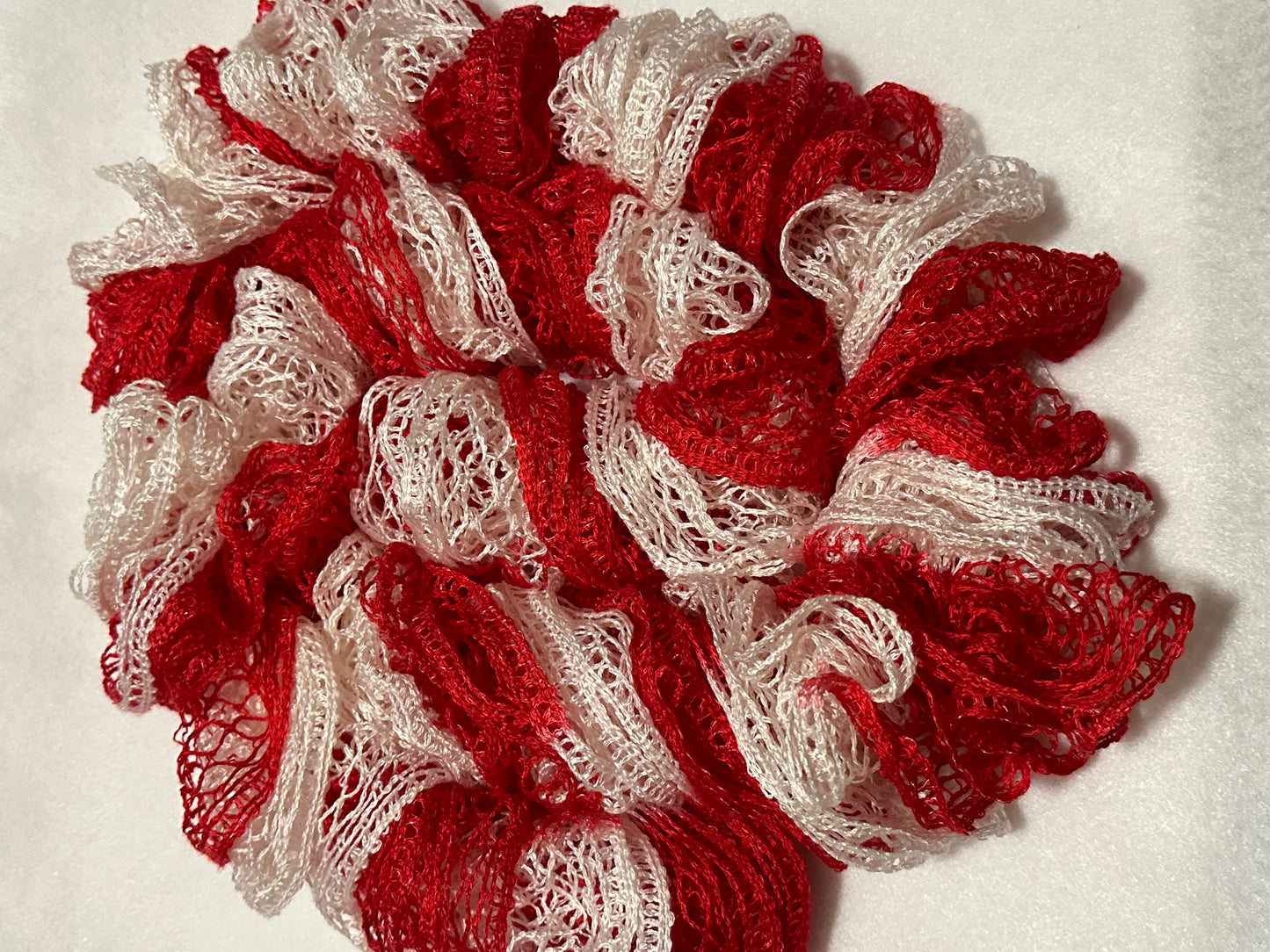 Red & White Ruffled Scarf